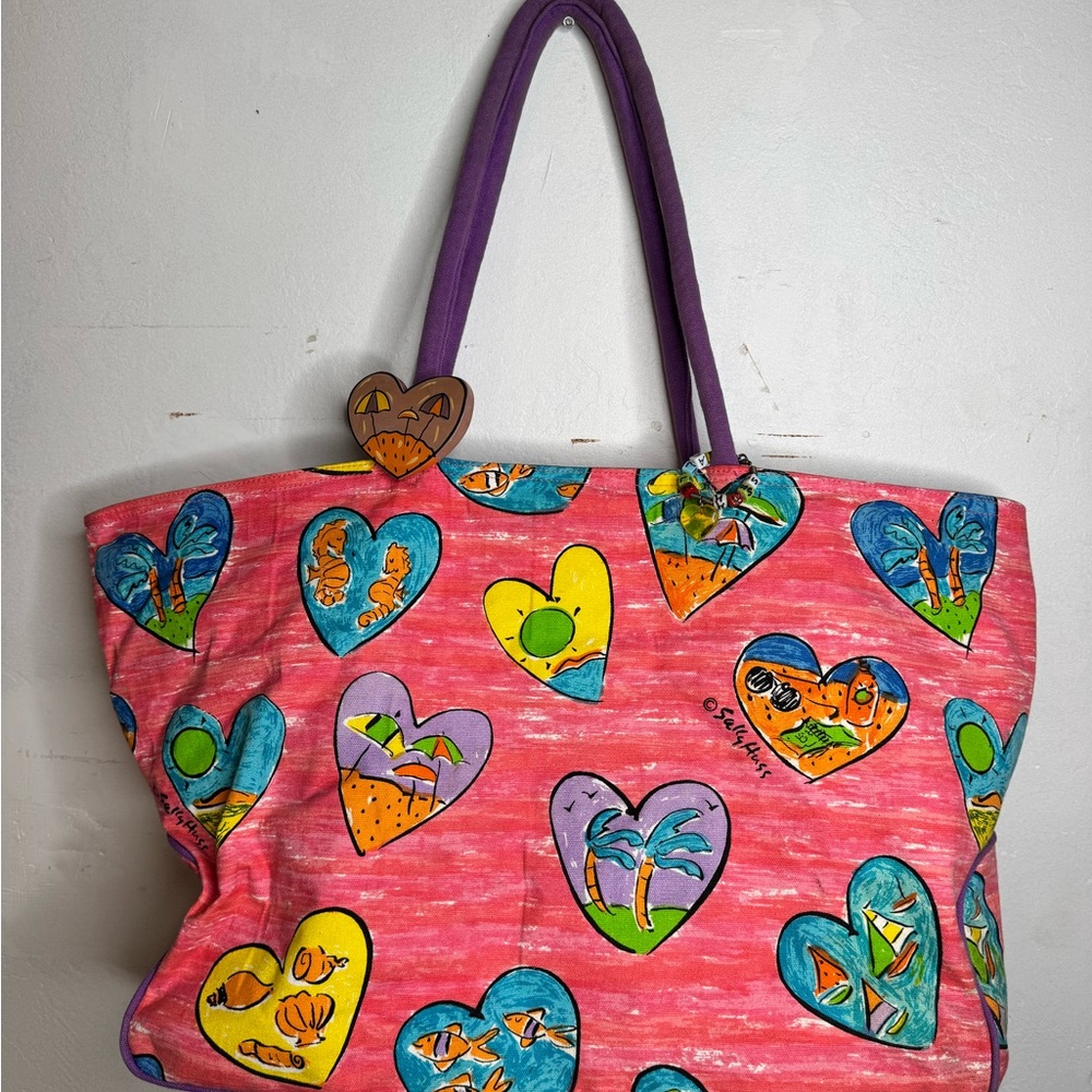 Vibrant Sally Huss Oversized Canvas Tote Bag – Beach Hearts Design